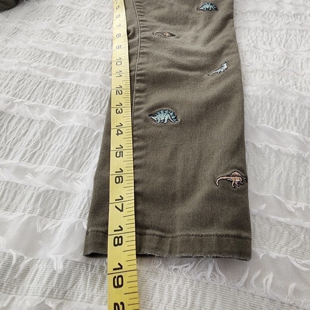 Janie and Jack Dinosaur Pants Kids Size 6 Olive Green Embroidered Chino Playwear - Picture 5 of 12